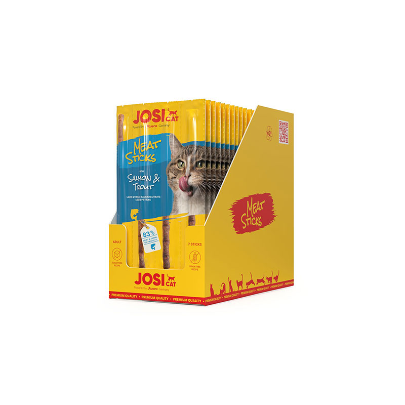 4032254780380_Katze_JosiCat_MeatSticks_Salmon_Trout-_20x33g_sideview-right JosiCat mesni štapići s lososom i pastrvom, veliko pakiranje 20 x 7 štapića